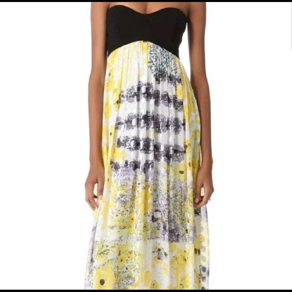 DVF metallic floral strapless bandeau silk gown size 6